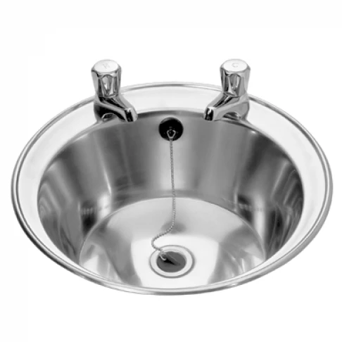 KWC DVS Round Stainless Steel Inset Wash Hand Basin with 2 Tap Holes 400mm