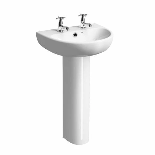 Twyford E100 Round Wall Hung Washbasin 600mm 2 Tap Holes 