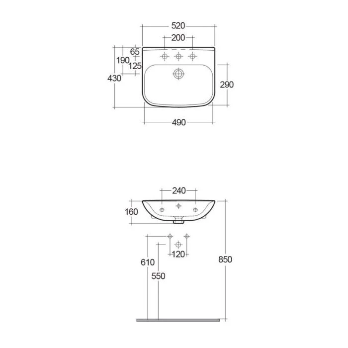 RAK-Origin 52cm Semi Recessed Basin with 1 Taphole | Commercial Washrooms