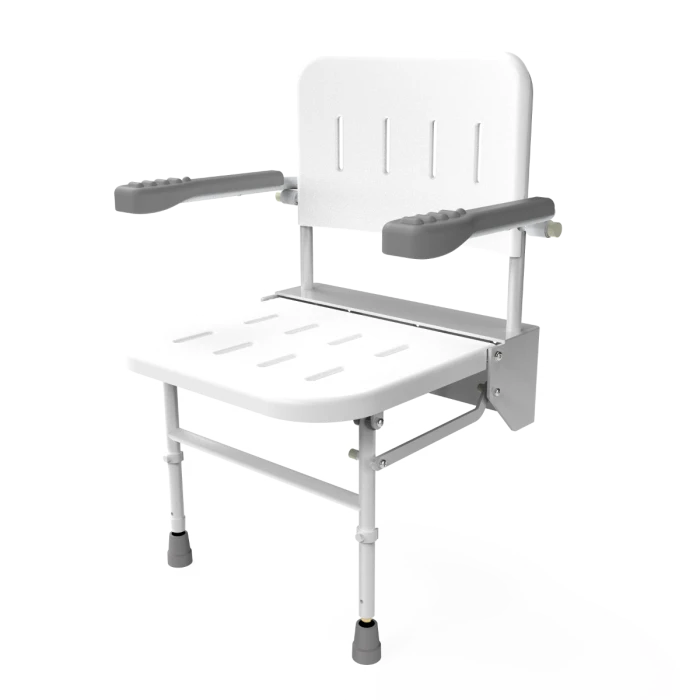 NymaCARE Premium Wall Mounted Shower Seat With Back Arms And Legs NymaCARE Commercial Washrooms