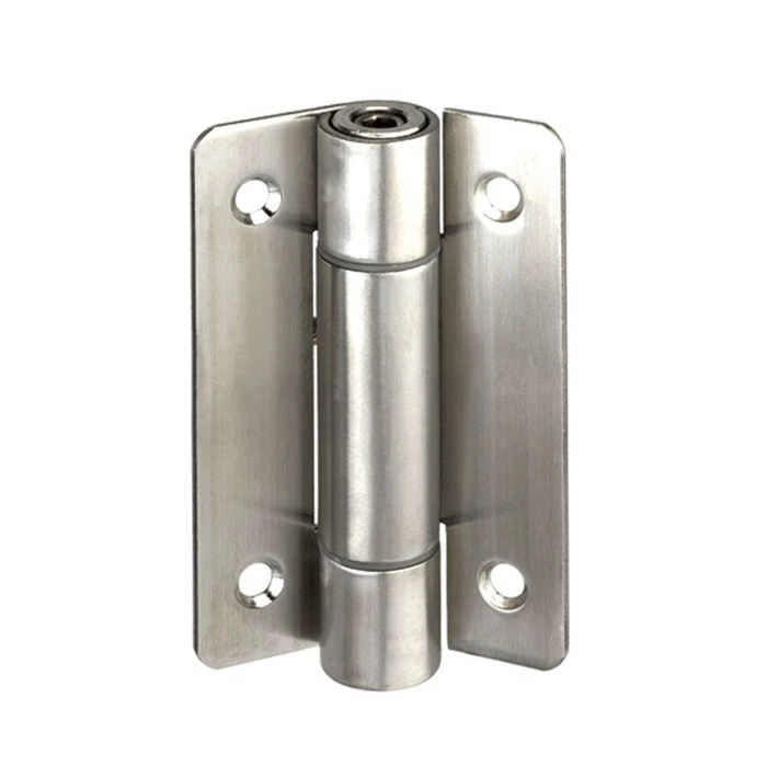 Spring loaded store door hinge