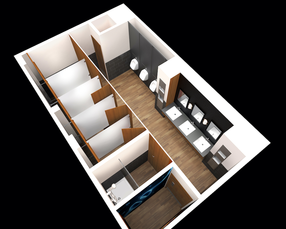 What are the different types of toilet cubicle configurations?