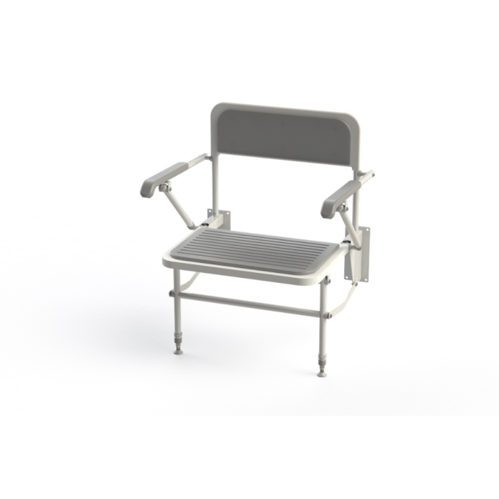 NymaPRO Wall Mounted Padded Extra Wide Shower Seat with Back, Arms, Legs - Grey NymaPRO Wall Mounted Padded Extra Wide Shower Seat with Back, Arms, Legs - Grey