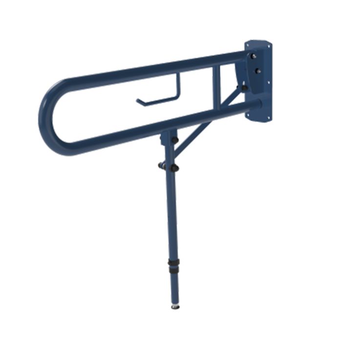 Fitzroy Of London 800mm Hinged Lift And Lock Support Rail with Toilet Roll Holder and Leg - Dark Blue | Commercial Washrooms