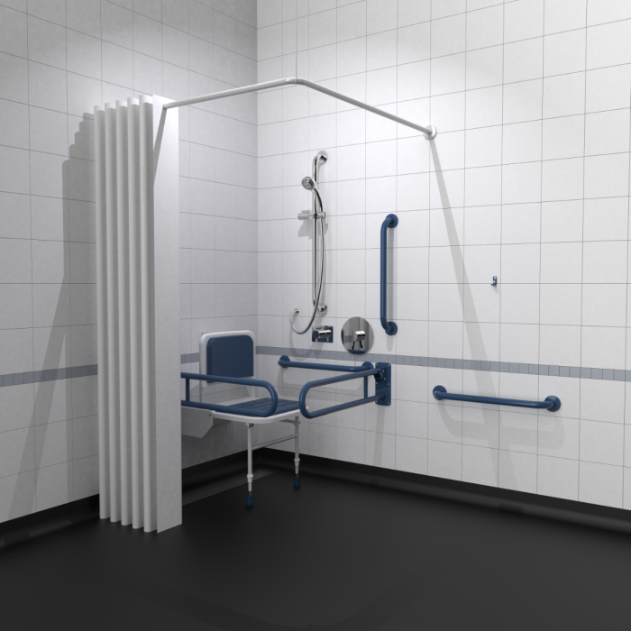 Fitzroy Of London Concealed Valve Stainless Steel Doc M Shower Pack with Concealed Fixing Grab Rails - Dark Blue | Commercial Washrooms Fitzroy Of London Concealed Valve Stainless Steel Doc M Shower Pack with Concealed Fixing Grab Rails - Dark Blue | Commercial Washrooms