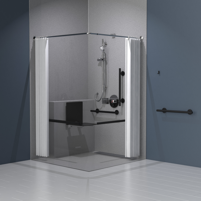 Fitzroy Of London Concealed Valve Doc M Shower Pack with Luxury Grab Rails and Slimline Shower Seat - Matt Black | Commercial Washrooms Fitzroy Of London Concealed Valve Doc M Shower Pack with Luxury Grab Rails and Slimline Shower Seat - Matt Black | Commercial Washrooms