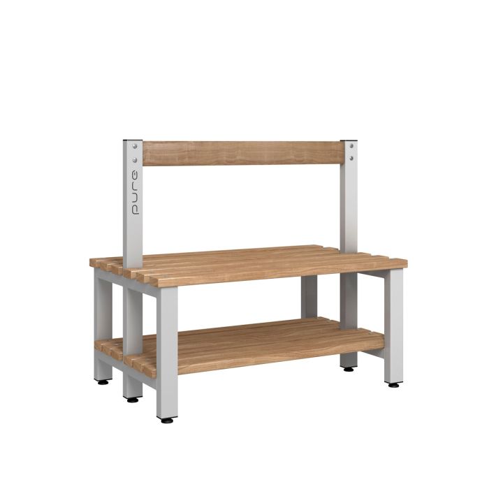 1000mm Double Sided Low Bench Seat with Base Shelf and Beech Slats