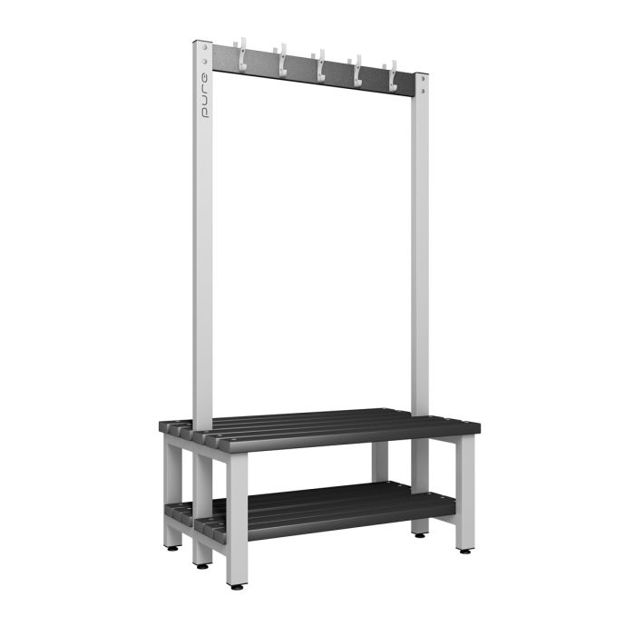 1000mm Premium Double Sided Changing Room Hook Bench Seat with Base Shelf and Black Polymer Slats