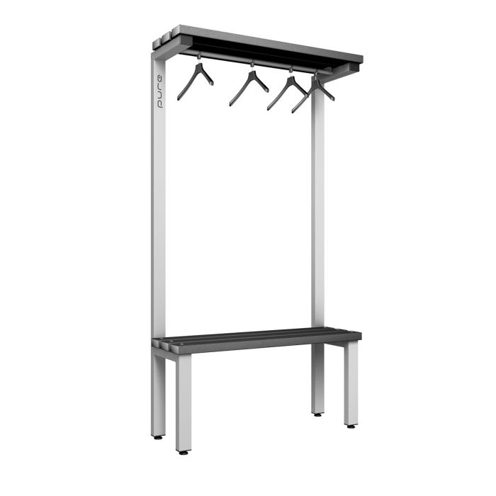 1000mm Single Sided Over Head Hanging Changing Room Bench Seat with Black Polymer Slats