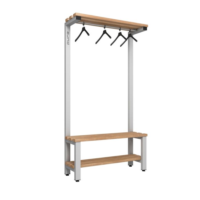 1000mm Premium Single Sided Over Head Hanging Changing Room Bench Seat with Base Shelf and Beech Slats 1000mm Premium Single Sided Over Head Hanging Changing Room Bench Seat with Base Shelf and Beech Slats