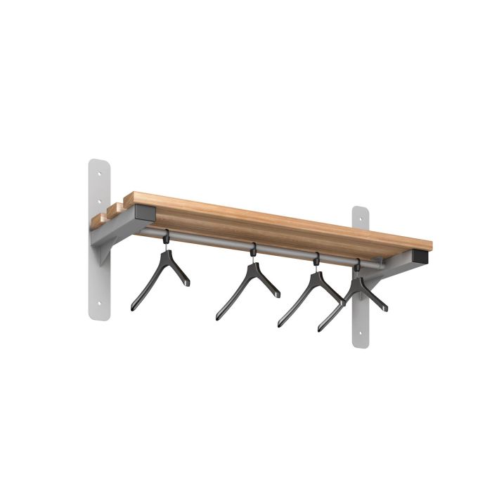 1000mm Beech Wood Wall Mounted Shelf and Hanger Rail 1000mm Beech Wood Wall Mounted Shelf and Hanger Rail