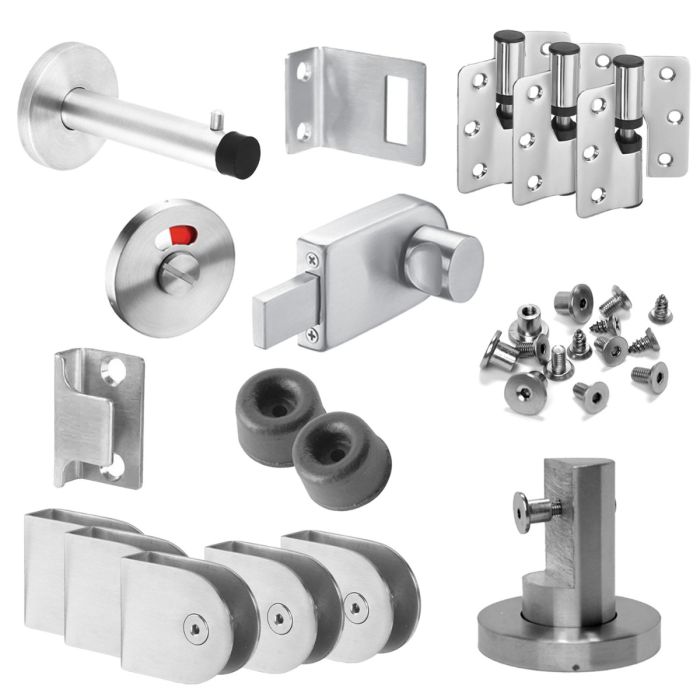 Stainless Steel Cubicle Hardware Pack for Floor to Ceiling Toilet Cubicles (13mm) Stainless Steel Cubicle Hardware Pack for Floor to Ceiling Toilet Cubicles (13mm)