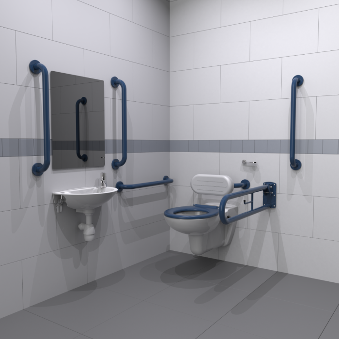 Fitzroy Of London Wall Hung Doc M Toilet Pack with Concealed Grab Rail Fixings | Dark Blue