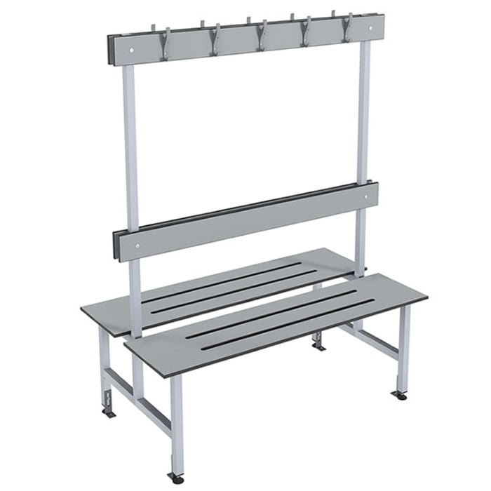 Double Sided Island Changing Room Bench Seat - SGL Slats - Grey