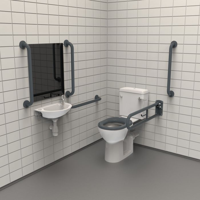 Fitzroy Of London Rimless Close Coupled Doc M Toilet Pack with Grab Rails - Dark Grey Fitzroy Of London Rimless Close Coupled Doc M Toilet Pack with Grab Rails - Dark Grey
