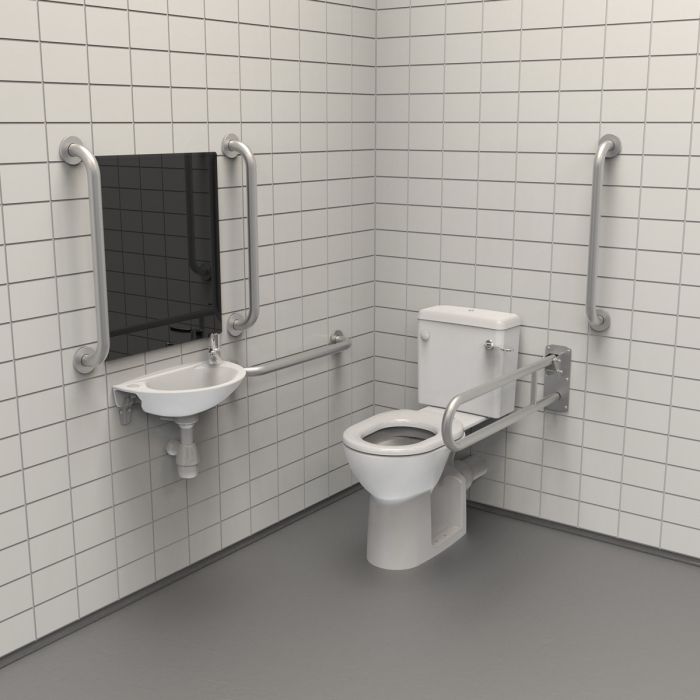 Fitzroy Of London Close Coupled Doc M Toilet Pack with Concealed Fixing Grab Rails - Satin | Commercial Washrooms