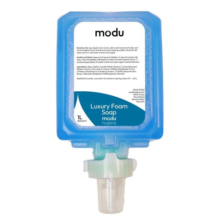 MODU 6 X 1L Luxury Foam Soap Cartridges for Soap Dispensers - Blue | Commercial Washrooms MODU 6 X 1L Luxury Foam Soap Cartridges for Soap Dispensers - Blue | Commercial Washrooms