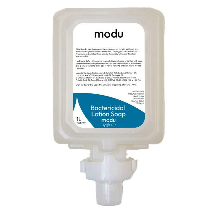 MODU 6 x 1L Bacterial Lotion Soap Cartridges for Soap Dispensers | Commercial Washrooms MODU 6 x 1L Bacterial Lotion Soap Cartridges for Soap Dispensers | Commercial Washrooms