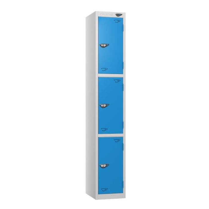Three Door Metal Locker - Blue Doors Three Door Metal Locker - Blue Doors