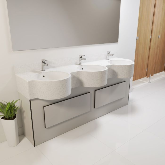 Semi-Recessed Solid Surface Vanity Top with Moulded Basins Semi-Recessed Solid Surface Vanity Top with Moulded Basins