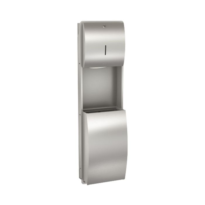 KWC DVS Stratos Recessed Wall Mounted Paper Towel Dispenser and Waste Bin Combination Unit KWC DVS Stratos Recessed Wall Mounted Paper Towel Dispenser and Waste Bin Combination Unit