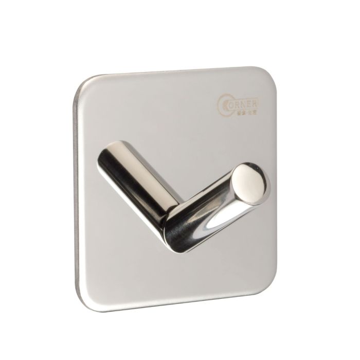Single Coat Hook on 3M Adhesive Plate | Polished Stainless Steel Single Coat Hook on 3M Adhesive Plate | Polished Stainless Steel