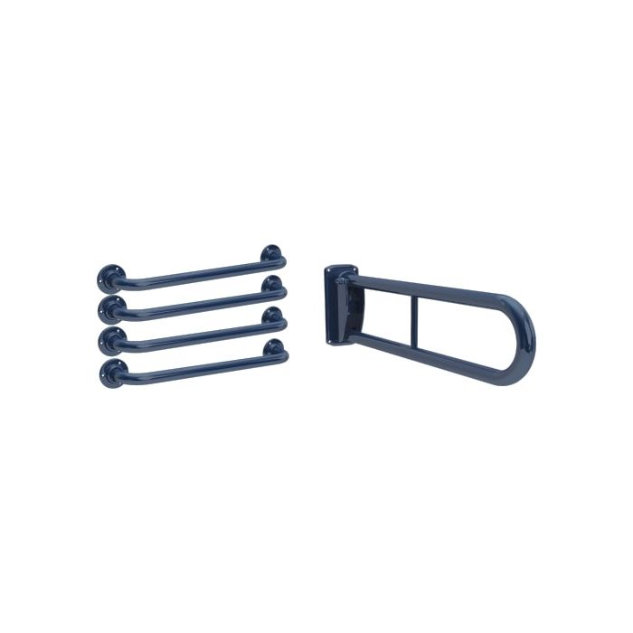 KWC DVS Hinged 760 mm Grab Rail and Four Straight Grab Rails 600 mm Pack Blue