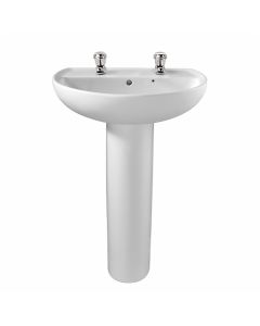 Twyford Alcona Wall Hung Wash Basin 500mm - 2 Tap Holes