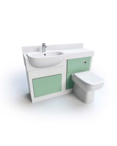 White and Green Vanity Unit and IPS Combination Unit with Ceramic Semi-Recessed Basin