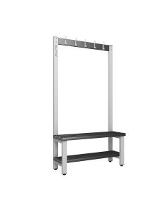 1000mm Premium Single Sided Changing Room Hook Bench Seat with Base Shelf and Black Polymer Slats