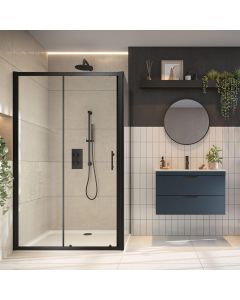Scudo S6 Glass Sliding Shower Door - Black Frame