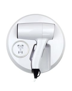 Wall Mounted Hair Dryer With Shaver Socket - White ABS Plastic 