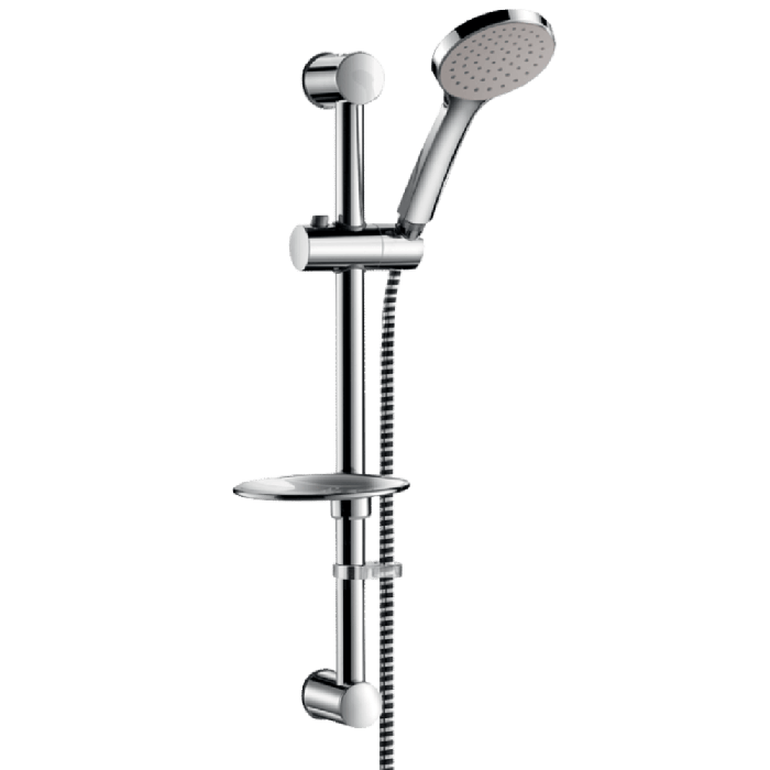 Delabie Single Jet Shower Head with Riser Rail, Hose and Soap Dish, 806 Delabie Single Jet Shower Head with Riser Rail, Hose and Soap Dish, 806