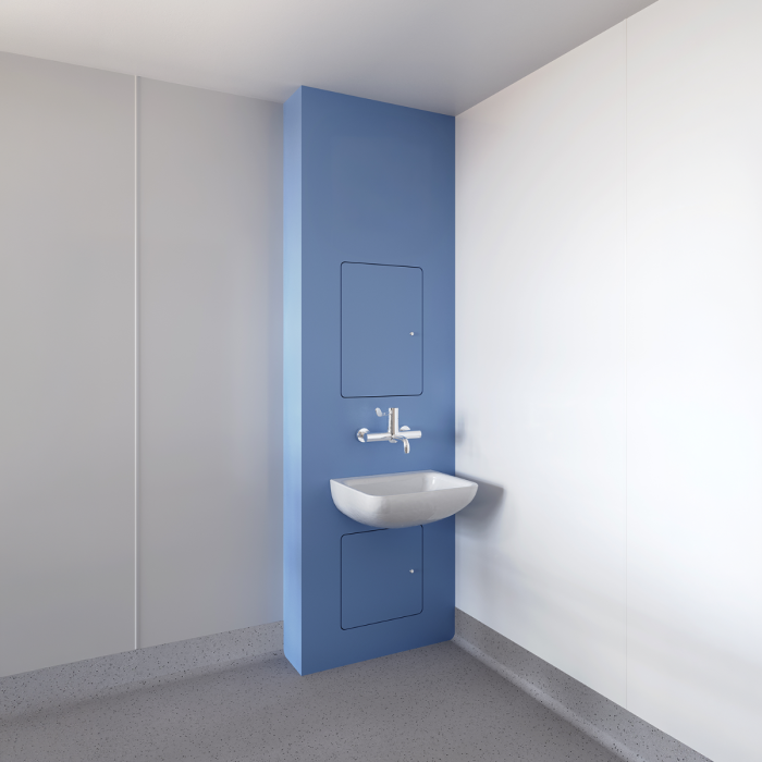 Flush Fronted Healthcare Basin IPS Unit with Pressure Balancing Valve (PVB) Tap | B048 Bleu Oslo (Light Blue)