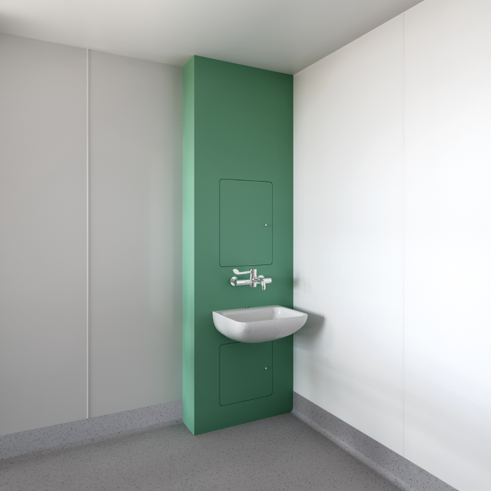 Flush Fronted Healthcare Basin IPS Unit with Hinged and Lockable Access Panels