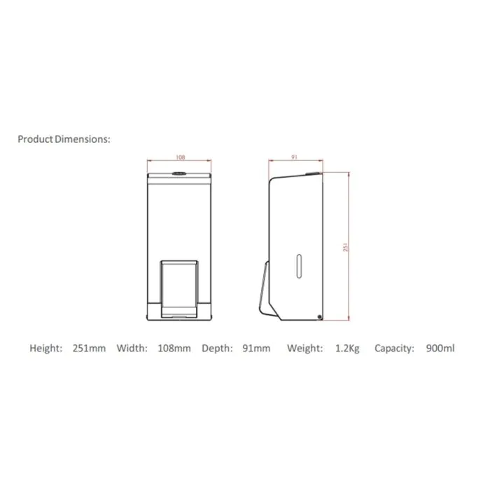 Stainless Steel 900ml Dispenser - dimensions | Commercial Washrooms