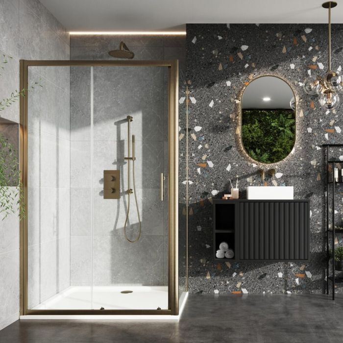 Scudo S6 Glass Sliding Shower Door - Brass Frame