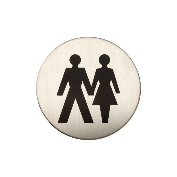 Adhesive Unisex Toilet Door Sign - Satin Stainless Steel Adhesive Unisex Toilet Door Sign - Satin Stainless Steel