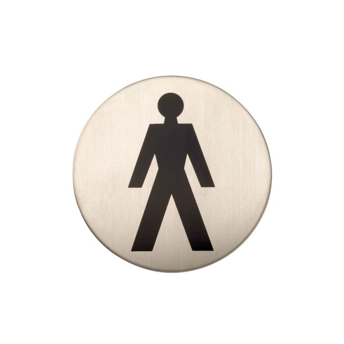 Adhesive Male Toilet Door Sign - Satin Stainless Steel Adhesive Male Toilet Door Sign - Satin Stainless Steel