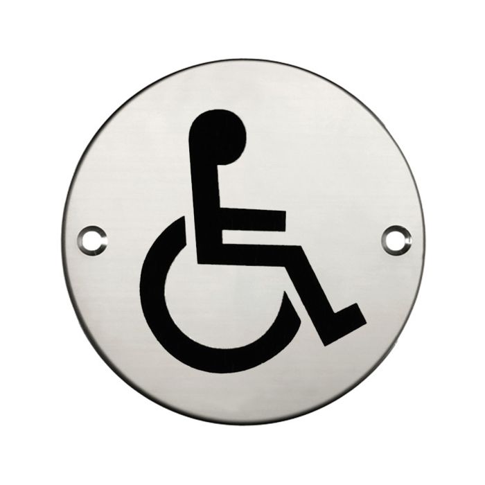Round Disabled Toilet Door Sign - Polished Stainless Steel