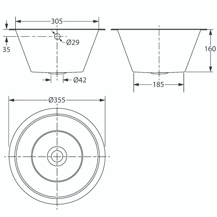 KWC DVS Round Inset Stainless Steel Sink Bowl 305/380/432mm Wide