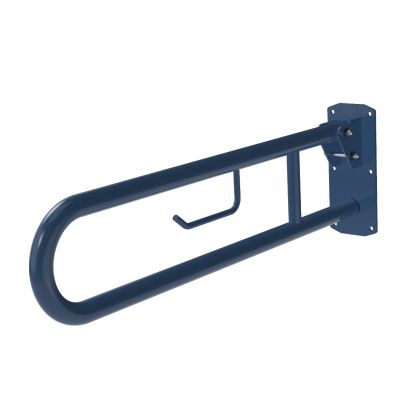 NymaCARE 800mm Hinged Lift And Lock Support Rail with Toilet Roll Holder - Dark Blue | Commercial Washrooms
