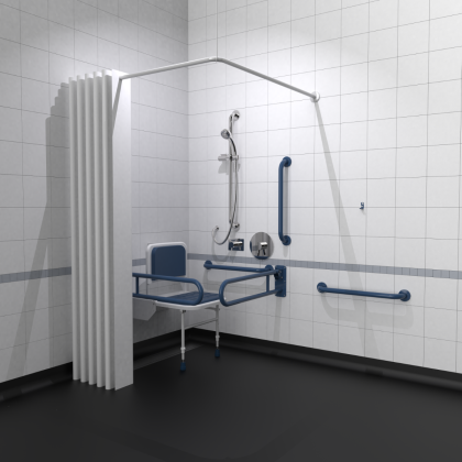 NymaCARE Concealed Valve Stainless Steel Doc M Shower Pack with Concealed Fixing Grab Rails - Dark Blue | Commercial Washrooms