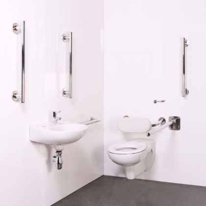 Wall Hung Doc M Toilet Pack with Delux Stainless Steel Grab Rails
