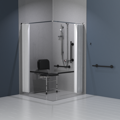 NymaSTYLE Exposed Valve Doc M Shower Pack With Luxury Concealed Fixing Grab Rails - Matt Black | Commercial Washrooms