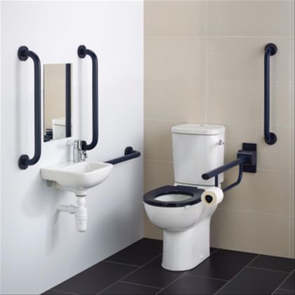 Armitage Shanks Contour 21+ Left-Handed Close Coupled Doc-M pack with Blue rails | Commercial Washrooms