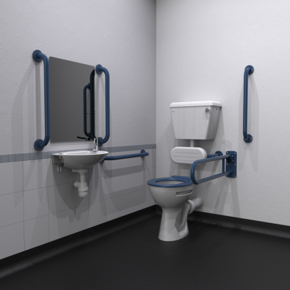 NymaCARE Low Level Doc M Toilet Pack with Lockable Cistern Lid and Concealed Fixings - Dark Blue | Commercial Washrooms