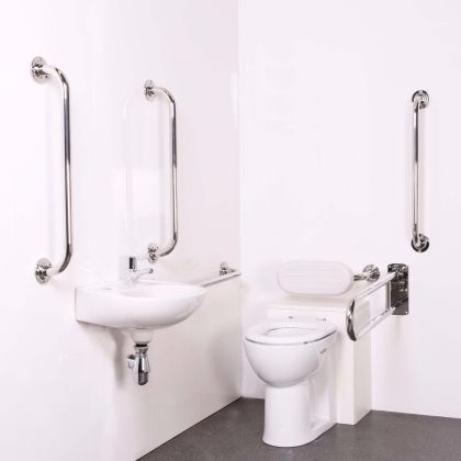 Back to Wall Doc M Toilet Pack with Polished Stainless Steel Grab Rails