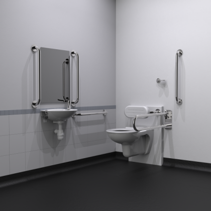 NymaCARE Wall Hung Doc M Toilet Pack with Stainless Steel Concealed Fixings - Polished Stainless Steel | Commercial Washrooms