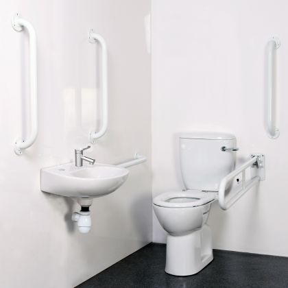 Bristan Close Coupled Disabled WC Doc M Pack with White Grab Rails and TMV3